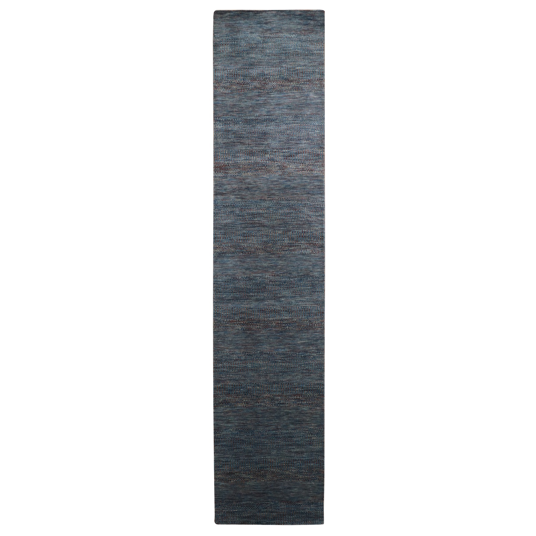 2'7"x12'2" Denim Blue, Modern Grass Design, Hand Knotted, Denser Weave, Wool and Silk, Runner, Oriental Rug 